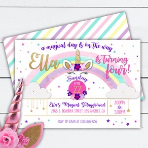 Unicorn Rainbow Invitation, Rainbow Unicorn Invitation, Unicorn Invitation, Rainbow Invitations, Unicorn Party Invitations, Unicorn Invite