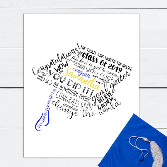 Personalized Graduation Gift, Graduation Gift for Her, Graduation Gift for Him, Graduation Art, Cap and Gown, Custom Grad Cap, Congrats Grad Il_570xn