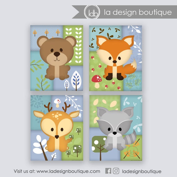woodland animal prints for nursery