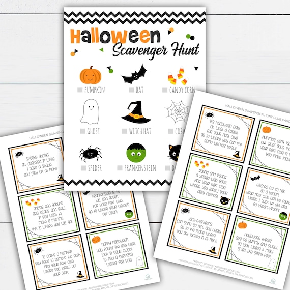 Halloween Scavenger Hunt, Halloween Scavenger Hunt For Kids, Halloween Scavenger Hunt Printable, Clue Cards, Trick or Treat, Treasure Hunt Il_570xn