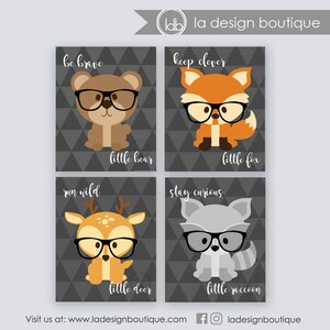Estampado animal hipster, Arte animal hipster, Habitación infantil con estampado animal hipster, Juego de impresiones de bosque, Arte mural de animales con gafas, Habitación infantil con temática de bosque