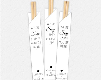 Soy Happy You're Here Wedding Chopstick Sleeves, Custom Wedding Favors, Custom Chopstick Sleeves, Wedding Chopstick Sleeves