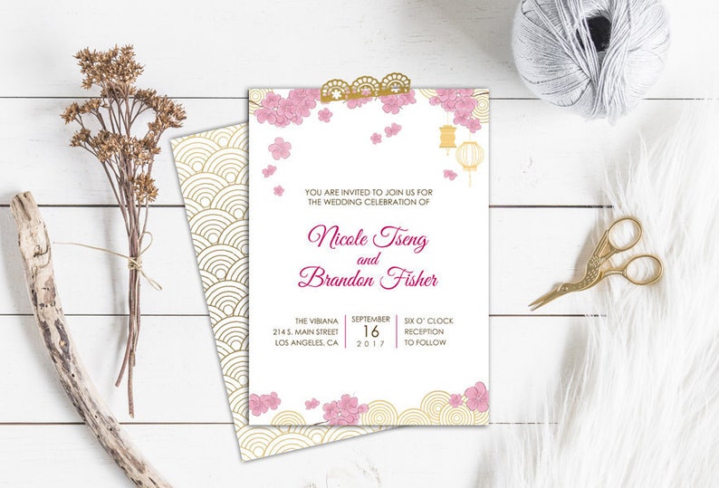 Cherry Blossom, Cherry Blossom Wedding, Cherry Blossom Invitation, Asian Wedding, Asian Invitation, Chinese Lantern, Chinese Wedding image 1