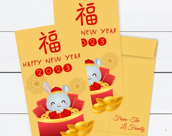 Lunar New Year Envelope, Year of the Rabbit Red Envelopes, Chinese New Year Envelope, Money Envelope, Lucky Envelope, Li Xi, Hongbao, 2023