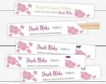 Escort Card, Place Card, Personalized Chopstick Sleeve Holder Place Card, Chopstick Sleeve Escort Card, Personalized Chopstick Sleeve