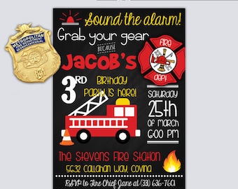 Fireman Birthday, Fireman Birthday Invitation, Fireman Party, Firetruck Birthday, Firetruck Party, Firetruck Invitation, Fire Truck