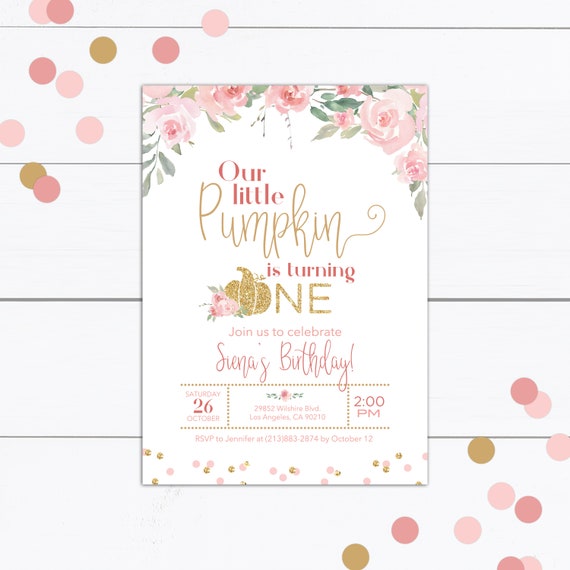 Little Pumpkin Invitation, Pumpkin Birthday Invitation, Pumpkin First Birthday, Little Pumpkin Birthday, First Birthday Invitation, Girl Il_570xn