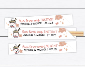 Instant Noodles, Instant Noodle Bowl, Instant Noodle Chopstick Sleeve, Personalized Chopsticks, Noodle Station, Wedding, Noodle Sign, Noodle