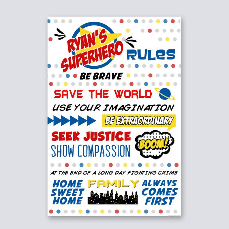 Superhero Wall Art, Superhero Rules, Superhero Decor, Super Hero Wall Art, Wall Art Superhero, Superhero Party, Superhero Prints, Rules immagine 2