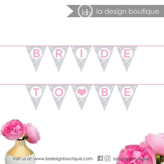 DIGITAL Pink Navy Silver Bride to Be Bunting Banners Silver Bridal Shower Printables Pink Bridal Shower Decoration Blue Wedding Shower