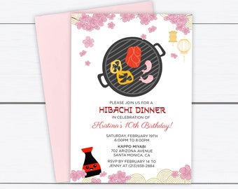 Hibachi Invitation, Hibachi Birthday Invite, Hibachi Party, Birthday Invitation, Japanese Theme Party, Sushi Party, Japanese Restaurant