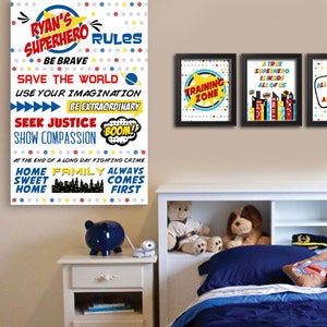 Superhero Wall Art, Superhero Rules, Superhero Decor, Super Hero Wall Art, Wall Art Superhero, Superhero Party, Superhero Prints, Rules immagine 1