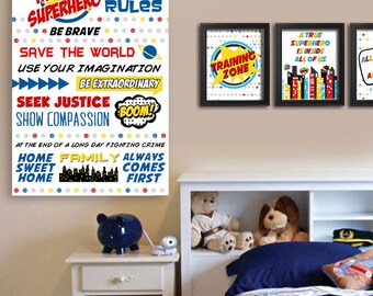Superhero Wall Art, Superhero Rules, Superhero Decor, Super Hero Wall Art, Wall Art Superhero, Superhero Party, Superhero Prints, Rules