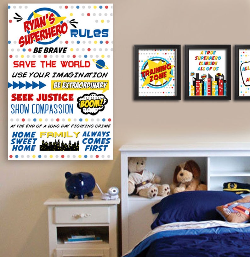 Superhero Wall Art, Superhero Rules, Superhero Decor, Super Hero Wall Art, Wall Art Superhero, Superhero Party, Superhero Prints, Rules immagine 1
