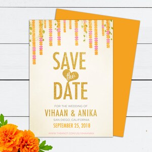 Indian Wedding, Indian Wedding Invitation, Indian Wedding Cards, Indian Save the Date, Marigold Flowers, Save the Date, Save the Date Cards