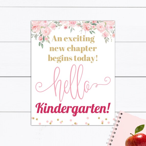 First Day of Kindergarten Sign, First Day of Kindergarten, First Day of Kindergarten School Sign Printable, Back to School, Pink Flowers Il_570xn