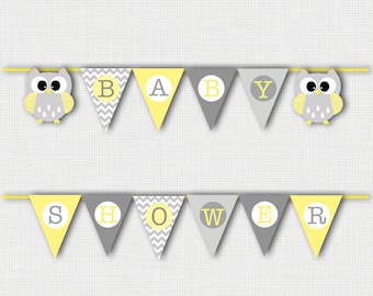 Owl Baby Shower Decorations, Owl Baby Shower Banner, Owl Decor, Baby Shower Banner, Baby Shower Decorations, Owl Baby Shower Gray and Yellow
