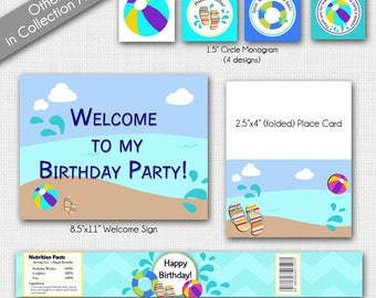 Beach Party Printable, Beach Party Invitation, Beach Party Signs, Beach Birthday, Pool Party Decor, Birthday Pool Party, Summer Party,