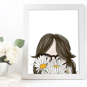 Woman with Daisies, Modern Woman Art, Daisies Print, Girl with Flowers Art, Woman with Flowers Art, Gifts for Florist, Female Illustration