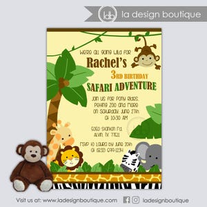 Jungle Birthday, Jungle Birthday Invitation, Jungle Birthday Party, Safari Animals Birthday, Safari Animals Party, Safari Animals Printable
