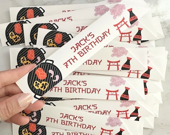 Hibachi Party, Personalized Chopstick Sleeves, Hibachi Birthday, Hibachi Party Favor, Japanese Chopsticks, Japanese Theme Party,  Chopsticks