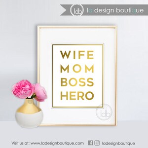 Wife Mom Boss Hero Wall Art Office Decor, Millennial, Women Gift, Inspirational Motivational Printable Wall Art INSTANT DOWNLOAD Only image 1