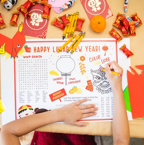 Lunar New Year, Chinese New Year, Lunar New Year Kid Activities, Lunar New Year Decorations, Coloring, Kids Placemat Printable, Place Mats Il_570xn