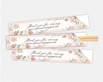 Wedding Chopstick Sleeves, Floral Wedding Chopstick Sleeves, Chopstick Sleeves, Romantic Florals, Wedding Party Favor, Personalized