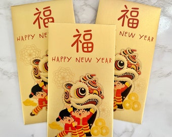 Year of the Dragon Envelope, Lunar New Year Envelope, Dragon Envelope, Chinese New Year, Red Envelope, Lion Dance, Happiness, Good Luck