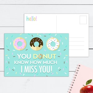 Cartão de saudades, cartões postais de saudades, cartões de saudades para crianças, pacote de cuidados de saudades, cartão de donut, cartões de professor para alunos, cartões postais de professor