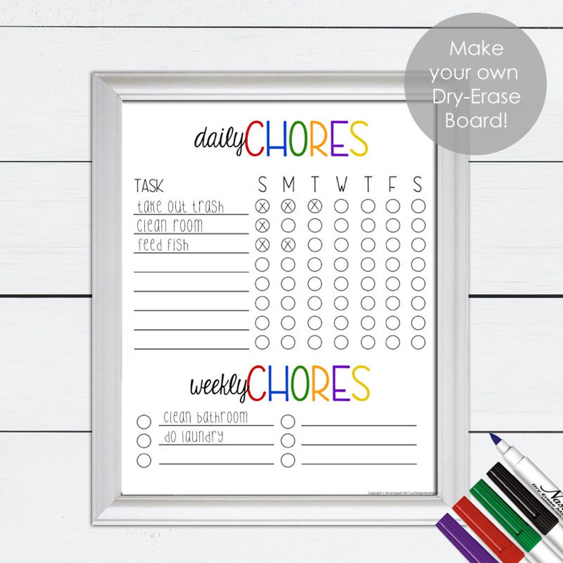 Chore Chart Chore Chart Printable Chore Chart Dry Erase - Etsy