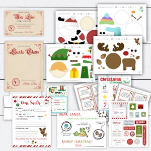 Actividades navideñas imprimibles, paquete navideño, carta a Papá Noel, pegatinas, actividades navideñas para niños, búsqueda del tesoro, informe de elfos, regalo
