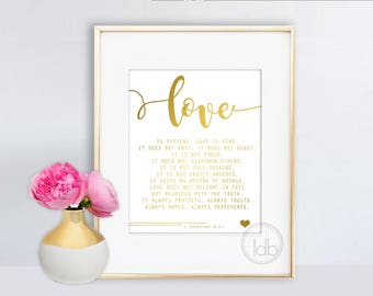 Gold Love Sign, Love Sign, Love Sign Gold, Gold Wall Decor, Corinthians 13, Corinthians Wedding Signs, Corinthians, Love is Patient Love is