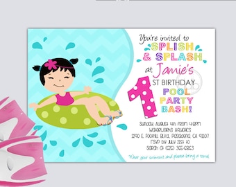 Pool Party Invitation, Girl Pool Party Invitation, Pool Party, Pool Party Invite, Beach Invitation, Splish Splash, Pool Party Birthday