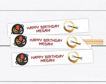 Decoración para fiestas hibachi, fundas para palillos hibachi, decoración hibachi, decoración personalizada para fiestas con palillos, palillos japoneses, restaurante japonés