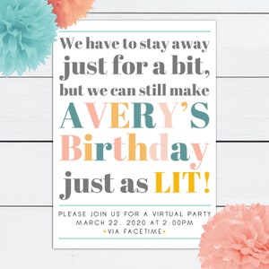 Virtual Parties, Virtual Party Template, Virtual Invitation, Virtual Birthday Invitation, Birthday Parties, Birthday Invitation, Template image 1