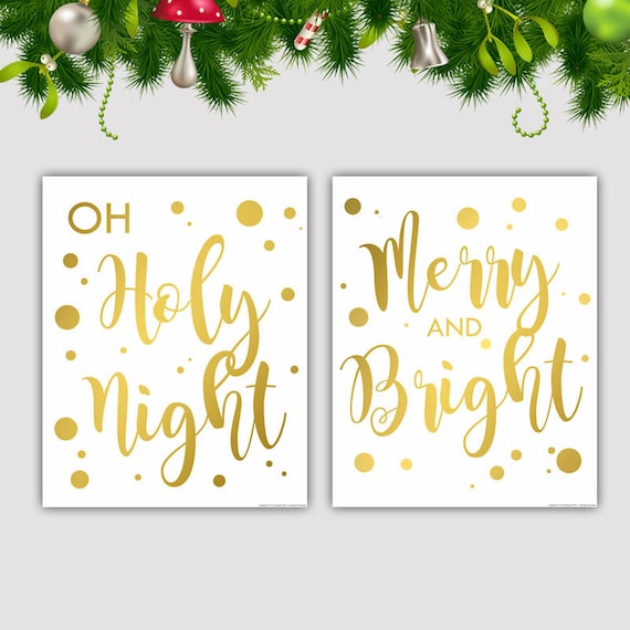 Christmas Decorations Gold, Christmas Decorations, Christmas Decorations Sign, Gold Christmas Decor, Gold Holiday, Christmas Art, Holy Night Il_570xn