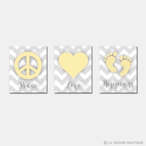 Geel grijs kinderkamer, inrichting kinderkamer, kunst aan de muur kinderkamer, geel grijs babyshower decoratie, grijs gele muur kunst, voetafdruk, Chevron kinderkamer