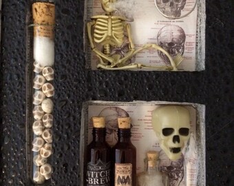 Vintage Skull Breath Halloween Apothecary Book – Carved PDR with Skulls, Bottles & Hidden Storage