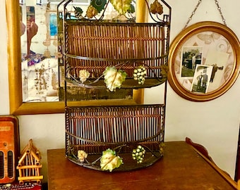 Vintage Wall Wine Rack Wrought Iron Grape Decor Tuscan Farmhouse Bar Storage Shelf