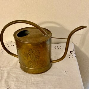 Vintage Brass Watering Can, MidCentury Watering Can, Copper with Embossed Floral Design Watering Can