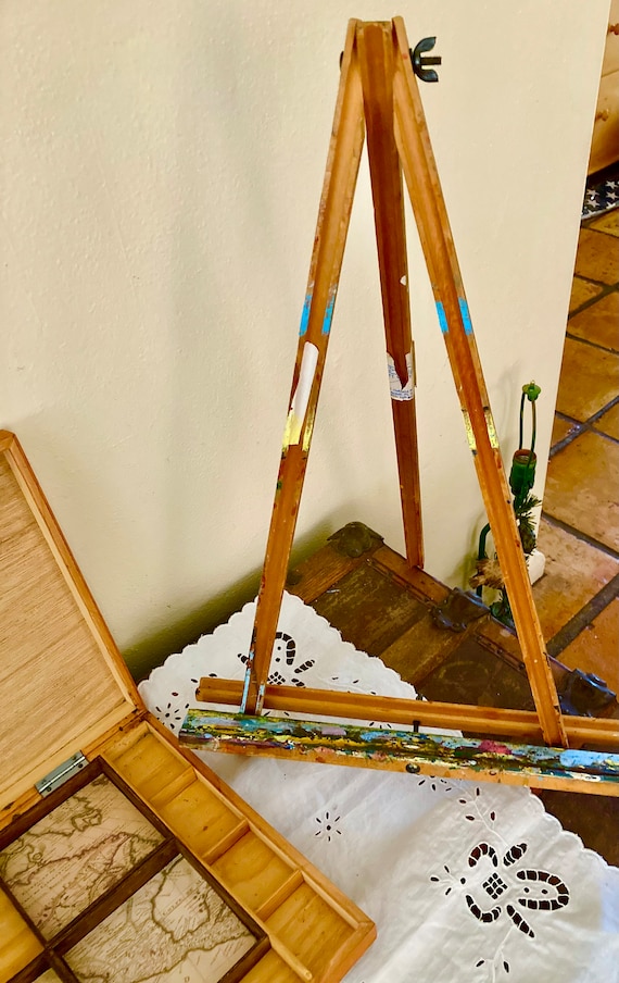 Art Case and Paint Easel, Wooden Art Case With Seasoned Picture Easel,  Organizer Art Briefcase 