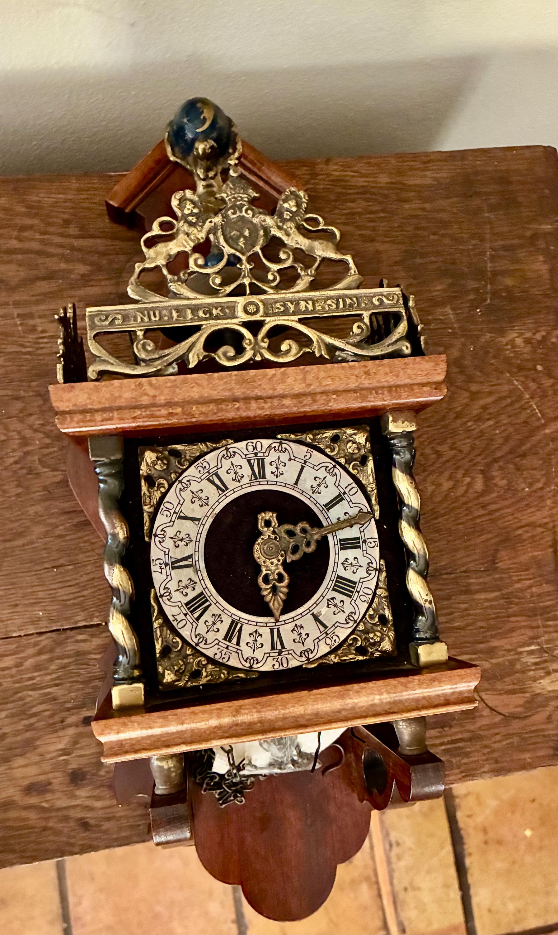 Vintage Zaanse Wall Clock – Brass Atlas, Mid-century Dutch
