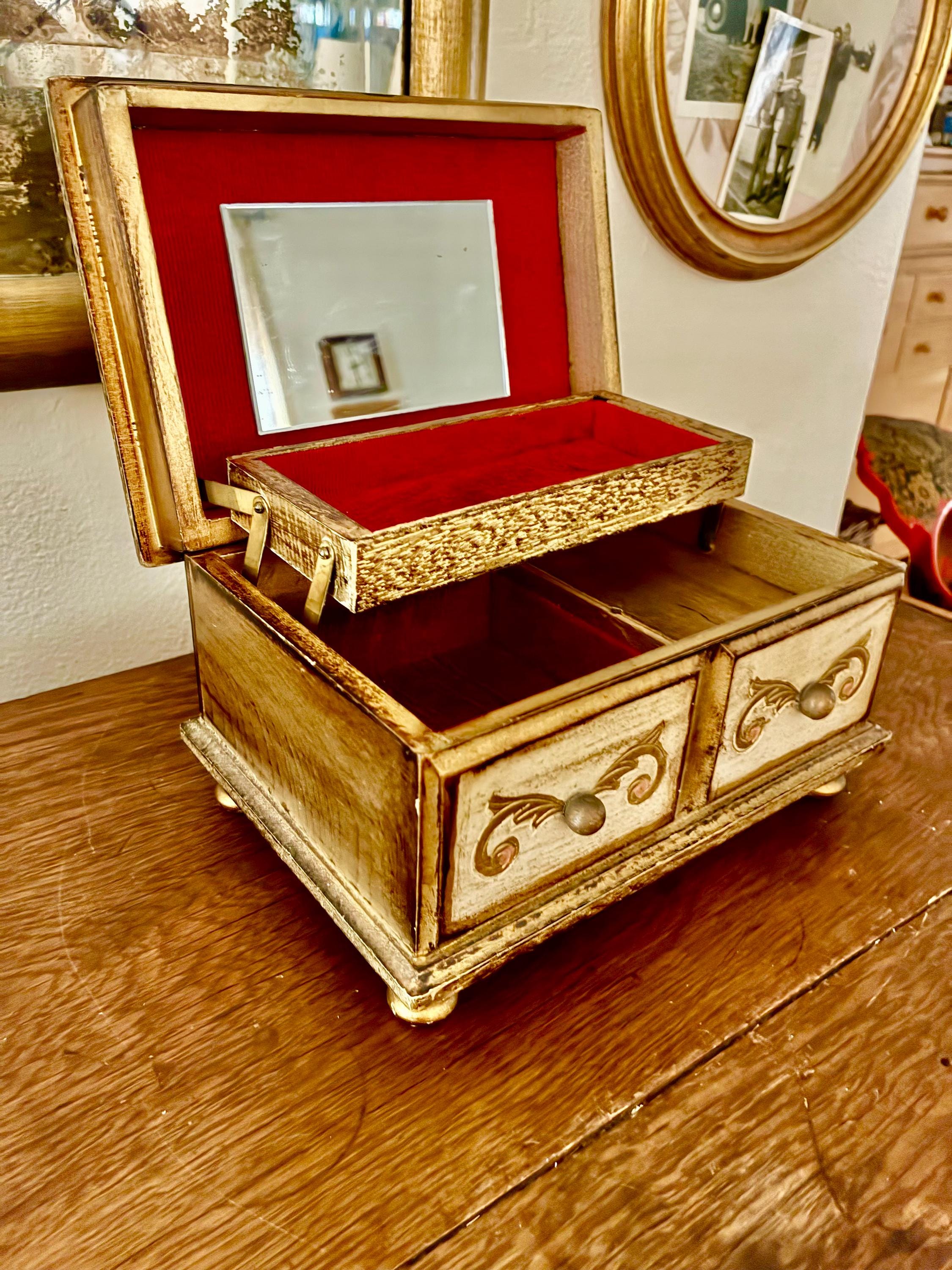 Vintage Italian Florentine Gilt Wood Jewelry Music Box | Gold Hollywood ...