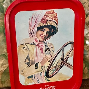 Vintage Coca-Cola-dienblad – Repro uit de jaren 70 van Gibson Girl-advertentie uit 1925 – Rood blikken dienblad