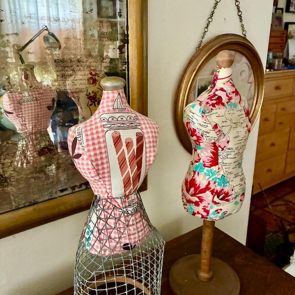 Vintage Mini Dress Forms – Pink Gingham, Florida Map Floral, Jewelry Display Mannequins