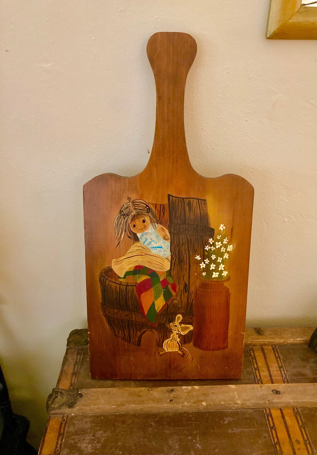 Large Vintage Cutting Board, Decorative Handpainted Cutting Board