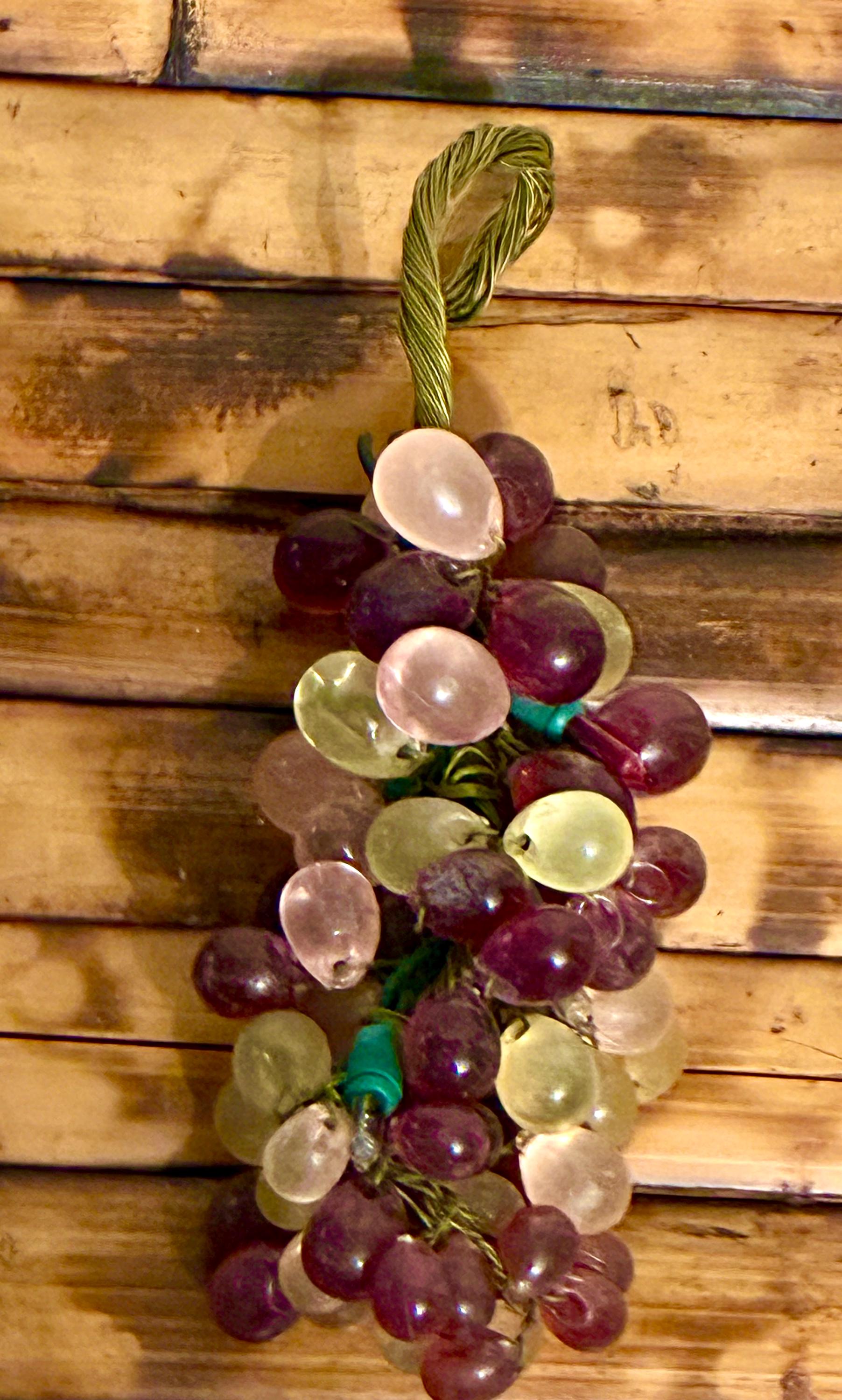 Rustic Mod Grape Vintage Lucite Grape Cluster Collection With Metal Colander, Mid ...