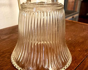 Vintage Clear Ribbed Glass Light Shade, Bell-Shaped Ceiling Fan or Vanity Fixture
