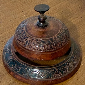 Vintage Brass Hotel Service Bell – 4.5” Desk Bell Made in India – Antique-Style Counter Bell for Office or DecoR